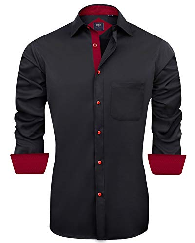 J.VER Herren Hemd Regular Fit Langarm Herrenhemden Freizeithemd Regular Businesshemd elastiscer Musterhemd,Schwarz Rot,L von J.VER