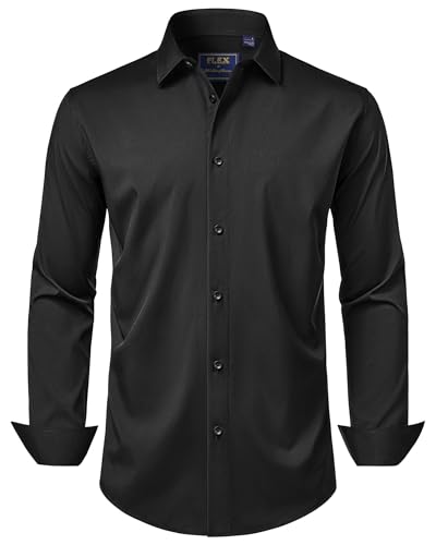 J.VER Hemden Herren Schwarz Modern Fit Langärmliges Hemd Männer Blickdicht Klassisch Oberhemden Casual Party Oberhemd,Alle Schwarz,XL von J.VER