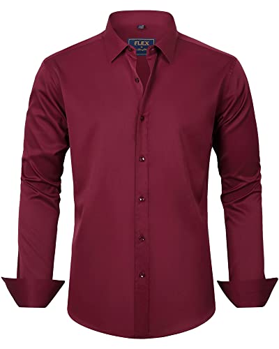 J.VER Herren Hemd Langarm männer Hemden Regular fit Herrenhemden Einfarbig Gemustert Hemd Anzug/Business/Hochzeit/Freizeit,Bordeaux,3XL von J.VER