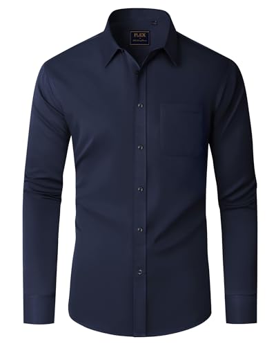 J.VER Herren Hemd Navyblau Oberhemden Herren Langarm Regular Fit Freizeithemden Bügelleichtes Elastisches Business Shirt L von J.VER