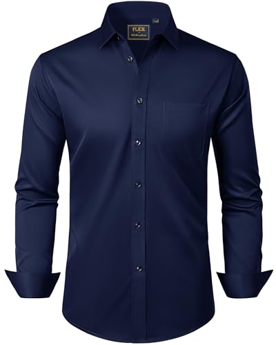 J.VER Navyblau Oberhemden Regular Fit Hemd Herren Freizeithemden Bügelleichtes Elastisches Formales Business Comfort Shirt,S von J.VER