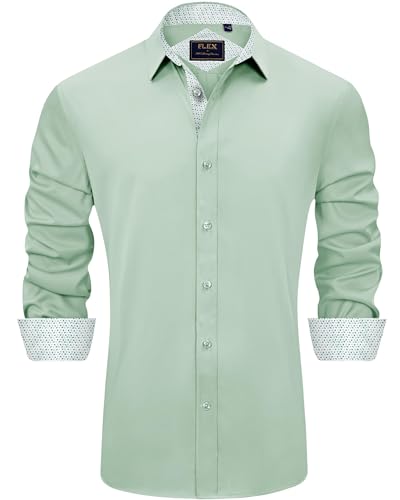 J.VER Herren Hemd Regular Fit Langarm Herrenhemden Freizeithemd Regular Businesshemd elastiscer Musterhemd,Hellgrün,XXL von J.VER
