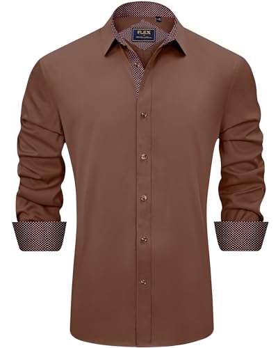 J.VER Herren Hemd Regular Fit Langarm Herrenhemden Freizeithemd Regular Businesshemd Elastiscer Musterhemd,Braun,XXL von J.VER