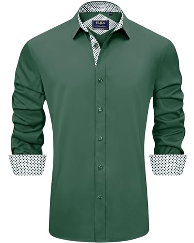 J.VER Herren Hemd Regular Fit Langarm Herrenhemden Freizeithemd Regular Businesshemd Elastiscer Musterhemd,Grün,XXL von J.VER