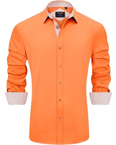 J.VER Herren Hemd Regular Fit Langarm Herrenhemden Freizeithemd Regular Businesshemd elastiscer Musterhemd,Orange,XL von J.VER