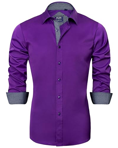 J.VER Herren Hemd Regular Fit Langarm Herrenhemden Freizeithemd Regular Businesshemd elastiscer Musterhemd,Violett,3XL von J.VER