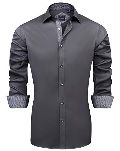 J.VER Herren Hemd Regular Fit Langarm Herrenhemden Freizeithemd Regular Businesshemd Elastiscer Musterhemd,Grau,XXL von J.VER