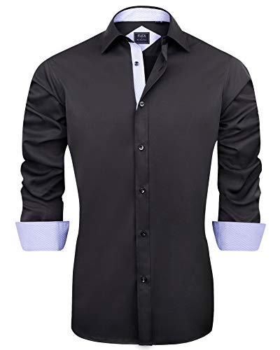 J.VER Herren Hemd Regular Fit Langarm Herrenhemden Freizeithemd Regular Businesshemd elastiscer Musterhemd,Schwarz Blau,XXL von J.VER