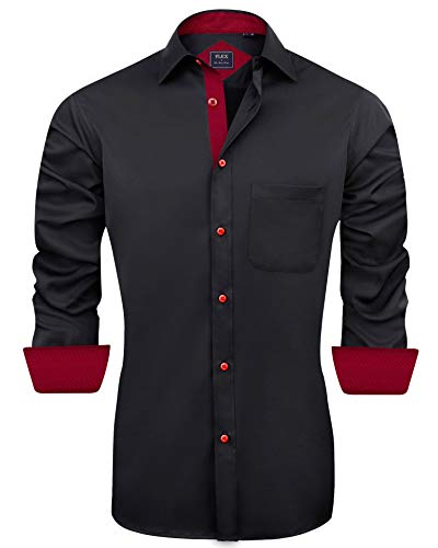 J.VER Herren Hemd Regular Fit Langarm Herrenhemden Freizeithemd Regular Businesshemd Elastiscer Musterhemd,Schwarz Rot,4XL von J.VER