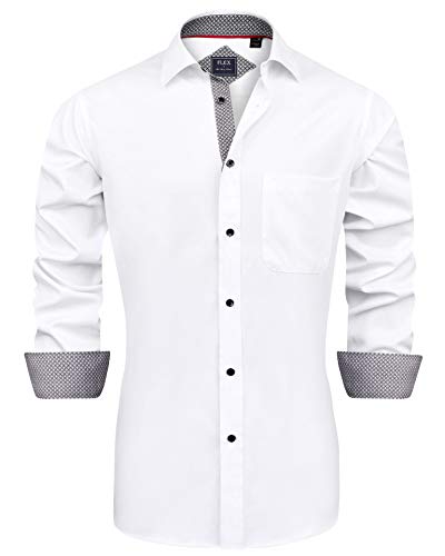 J.VER Herren Hemd Regular Fit Langarm Herrenhemden Freizeithemd Regular Businesshemd Elastiscer Musterhemd,Weiß Schwarz,2XL J.VER Herren Hemd Regular Fit Langarm Herrenhemden Freizeithemd Regular Businesshemd Elastiscer Musterhemd,Weiß Schwarz,2XL von J.VER