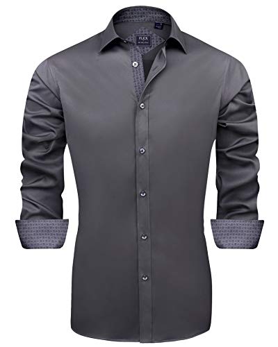 J.VER Herren Hemd Regular Fit Langarm Herrenhemden Freizeithemd Regular Businesshemd Elastiscer Musterhemd,Dunkelgrau,XXL von J.VER