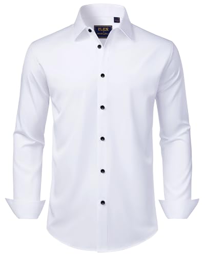 J.VER Hemd Herren Regular Fit Langarm Hemden Bügelleichtes Klassisch Businesshemd Männlich Festlich Oberteile Shirt,Alle Weiß,M von J.VER
