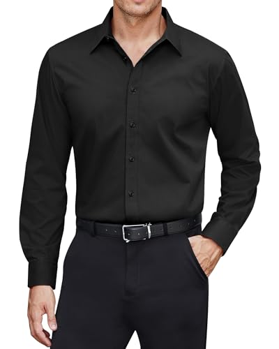 J.VER Herren Hemd Regular Fit Fleckenschutz Langarmhemd Unifarben Freizeithemd Stretch Arbeit Dating Herrenhemden,Schwarz,3XL von J.VER
