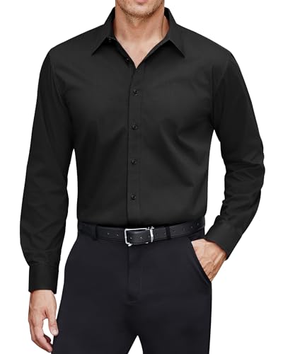 J.VER Herren Hemd Schwarz Fleckenschutz Einfarbiges Langarmhemd Regular Fit Freizeithemd Bügelleicht Formelle Hemden,Schwarz,4XL von J.VER