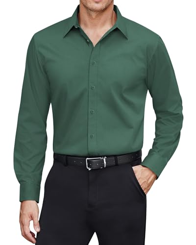 J.VER Regular Fit Oberteile Freund Bügelfrei Hemd Stretch Hemd Langarm Männer Arbeit Businesshemden,Armeegrün,3XL von J.VER