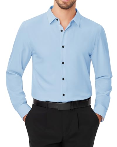 J.VER Herren Hemd Unifarben Longsleeve Anzugshemd Formales Bussiness Freizeithemd Hochzeit Bräutigam Oberhemd,Blau,M von J.VER