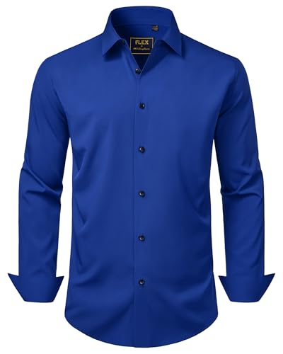 J.VER Herren Hemd Unifarben Bussiness Langarmshirt Formales Bügelfrei Anzugshemd Urlaub Travel Männerhemd,Saphirblau,S von J.VER