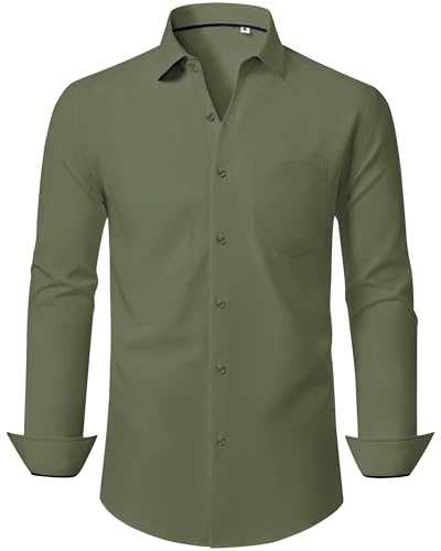 J.VER Herren Hemd Unifarben Longsleeve Anzugshemd Formales Bussiness Freizeithemd Hochzeit Bräutigam Oberhemd Graugrün von J.VER