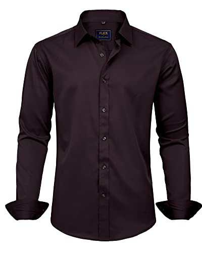 J.VER Herren Hemd Unifarben Stretch Langarm Männer Hemden Regular Fit Herrenhemden Freizeithemden Bügelleichtes Businesshemd Anzug Hemd,Braun,3XL von J.VER