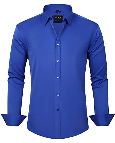 J.VER Herren Hemd Unifarben Stretch Langarm Männer Hemden Regular Fit Herrenhemden Freizeithemden Bügelleichtes Businesshemd Anzug Hemd,Königsblau,L von J.VER