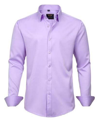 J.VER Herren Hemd Unifarben Stretch Langarm Männer Hemden Regular Fit Herrenhemden Freizeithemden Bügelleichtes Businesshemd Anzug Hemd,Lavendel,3XL von J.VER