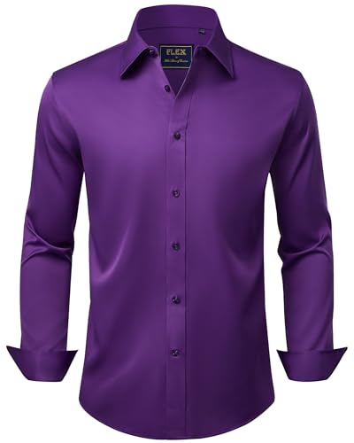 J.VER Herren Hemd Unifarben Stretch Langarm Männer Hemden Regular Fit Herrenhemden Freizeithemden Bügelleichtes Businesshemd Anzug Hemd,Lila,3XL von J.VER