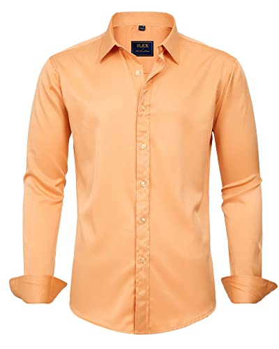 J.VER Herren Hemd Unifarben Stretch Langarm Männer Hemden Regular Fit Herrenhemden Freizeithemden Bügelleichtes Businesshemd Anzug Hemd,Orange,3XL von J.VER