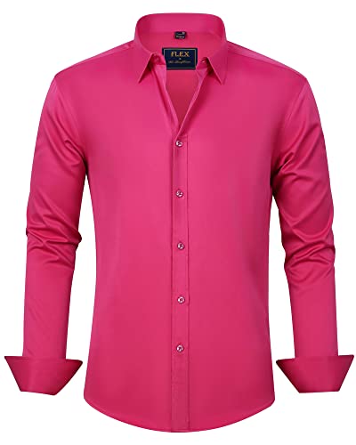 J.VER Herren Hemd Unifarben Stretch Langarm Männer Hemden Regular Fit Herrenhemden Freizeithemden Bügelleichtes Businesshemd Anzug Hemd,Rosenrot,3XL von J.VER