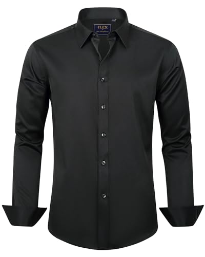 J.VER Herren Hemd Unifarben Stretch Langarm Männer Hemden Regular Fit Herrenhemden Freizeithemden Bügelleichtes Businesshemd Anzug Hemd,Schwarz,5XL von J.VER