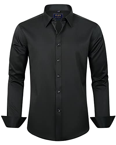 J.VER Herren Hemd Unifarben Stretch Langarm männer Hemden Regular fit Herrenhemden Freizeithemden Bügelleichtes Businesshemd Anzug Hemd, Schwarz, 5XL von J.VER