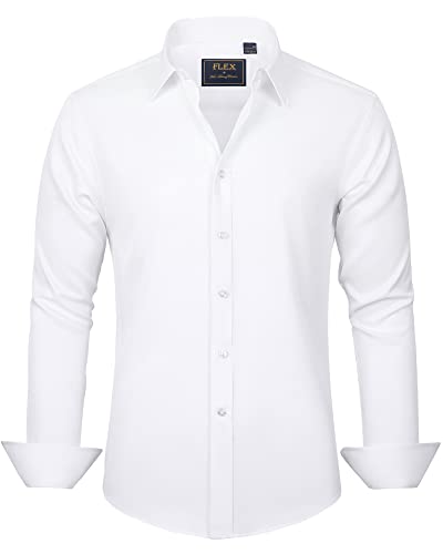 J.VER Herren Hemd Unifarben Stretch Langarm männer Hemden Regular fit Herrenhemden Freizeithemden Bügelleichtes Businesshemd Anzug Hemd, Weiß, 5XL von J.VER