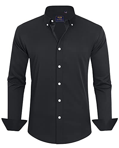 J.VER Herren Hemd Unifarben Stretch Langarm männer Hemden Regular fit Herrenhemden Freizeithemden Bügelleichtes Businesshemd Anzug Hemd,Button Down Kragen Schwarz,3XL von J.VER