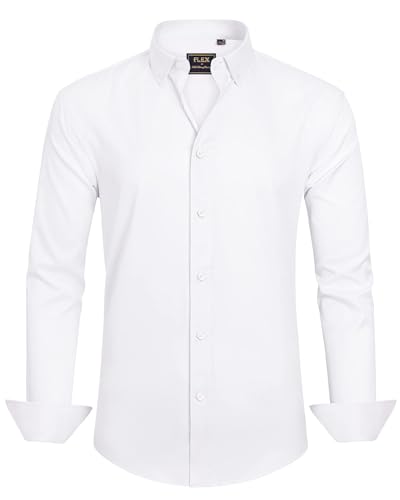 J.VER Herren Hemd Unifarben Stretch Langarm männer Hemden Regular fit Herrenhemden Freizeithemden Bügelleichtes Businesshemd Anzug Hemd,Button Down Kragen Weiß,3XL von J.VER