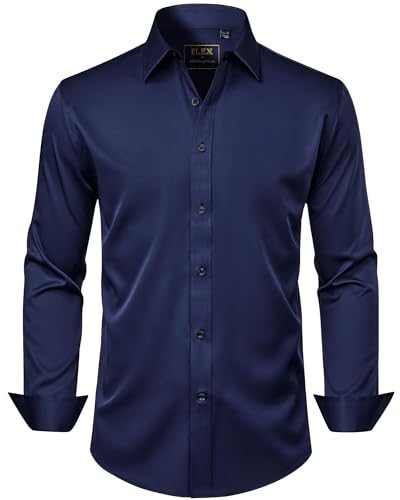 J.VER Mens Button Down Shirts Wrinkle Free Stretch Business Casual LangäRmlig Shirt Festival Hemd Männer,Dunkelblau,S von J.VER