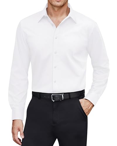 J.VER Herren Hemd Weiß Fleckenschutz Stretch Hemd Klassisch Businesshemden Faltenfrei Anzug Langarmhemd,Weiß,5XL von J.VER