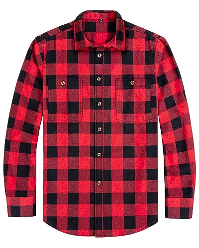 J.VER Herren Kariertes Flanellhemd Langarm Regular Fit Warm Baumwolle Casual Plaid Hemd, rot / schwarz, M von J.VER