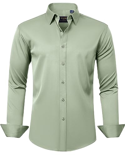 J.VER Herren Kleid Shirts Solide Langarm Stretch Faltenfrei Formal Hemd Business Casual Button Down Shirts, Salbeigrün, L von J.VER