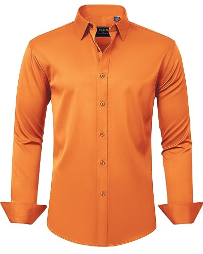 J.VER Herren Kleid Shirts Solide Langarm Stretch Faltenfrei Formal Hemd Business Casual Button Down Shirts, burnt orange, XX-Large von J.VER