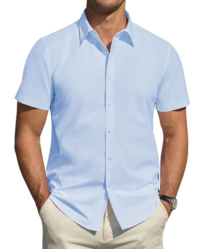 J.VER Hemd Herren Kurzarm Sommerhemd Regular Fit Businesshemd Freizeithemden Strand Stretch Shirt Männer,Hellblau,M von J.VER