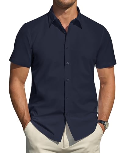 J.VER Hemden Herren Kurzarm Sommerhemd Outdoor Casual Urlaub Regular Fit Shirt Kurzarmhemd Outdoor Casual Urlaub,Navyblau,M von J.VER