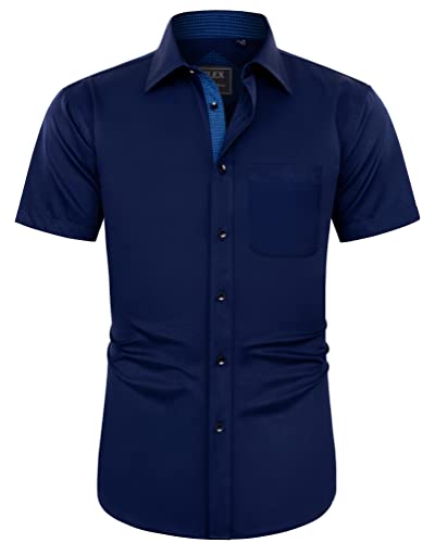 J.VER Herren Kurzarm Kleid Hemden mit Tasche Casual Button Down Shirts Knitterfrei Business Hemd, Marineblau, 4X-Groß von J.VER