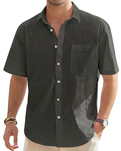 J.VER Herren Leinenhemd Kurzarm Sommerhemd Freizeithemd Kurzarmhemd Men´s Shirt Herren Klassisches Sommer Leinenhemd mit Brusttasche,Anthrazit,XL von J.VER