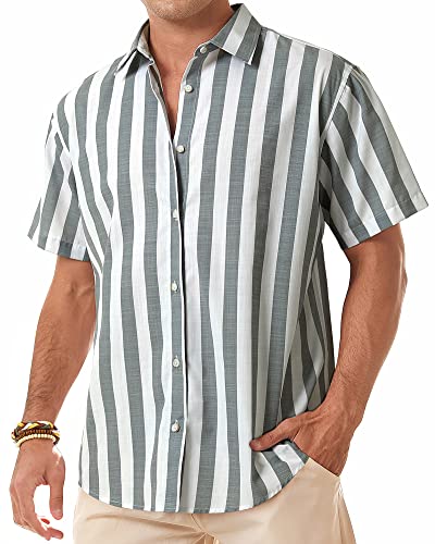 J.VER Herren Leinenhemd Kurzarm Sommerhemd Freizeithemd Kurzarmhemd Men´s Shirt Herren Klassisches Sommer Leinenhemd mit Brusttasche,Schwarz weiß Streifen,S von J.VER