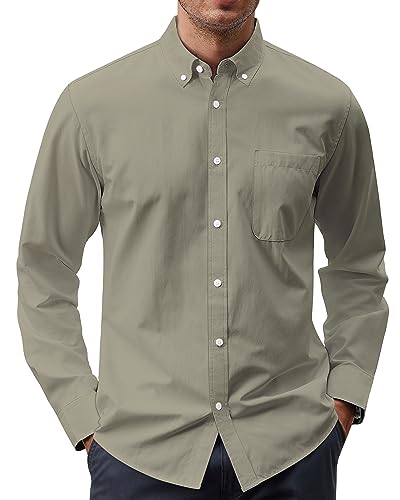 J.VER Herren Oxford Hemd Solid Casual Button Down Kragen Hemden Langarm Kleid Shirts mit Tasche, Hell-Olivgrün, 3X-Groß von J.VER