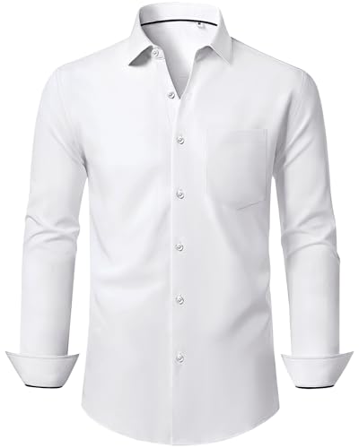 J.VER Herrenhemden Langarm Atmungsaktive Shirts Herren Bügelfrei Freizeithemd Regular Fit Businesshemd Faltenfrei Formales Anzughemd Modern Hochzeit Hemd Alle Weiß von J.VER
