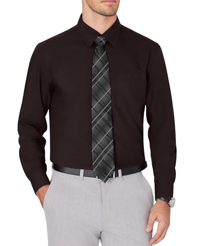 J.VER Herrenhemden Langarm Comfort Fit Knitterfrei Freizeit Hemden Männer Formales Geschäft Basic Konzert Ehemann Oberteile,Braun,2XL von J.VER