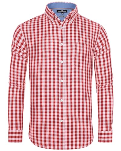 J.VER Herren Trachtenhemd Rot Weiss Kariertes Hemden Faltenfrei Luftig Freizeithemd Regular Fit Atmungsaktives Tracht Outfit Modern Fit Check Arbeitshemd,Rot Weiß,S von J.VER