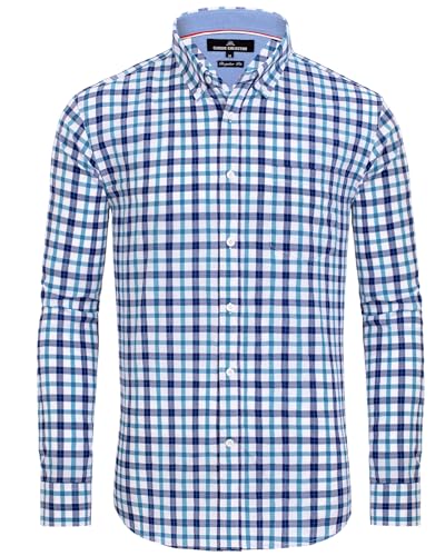 J.VER Tracht Hemd Freizeit Karohemd Button Down Arbeitshemd Traditionelles Männer Hemden Comfort Fit Trekking Langarm Shirt,Marine Blau Weiß,XXL von J.VER