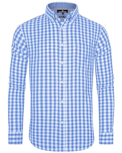 J.VER Oktoberfest Hemd Herren Longsleeve Hemd Kariertes Trachtenhemd Regular Fit Casual Hemden Partys Männer Knopfleistes Hemd mit Brusttaschen,Blau Weiß,L von J.VER