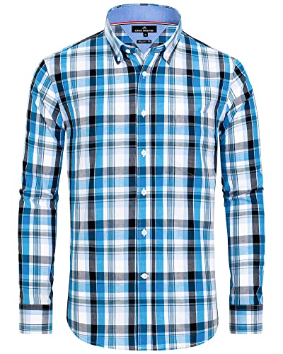J.VER Trachtenhemd Kariertes Herren Hemd Oktoberfest Oberhemden Langarm Freizeithemd Button Down Regular Fit Karohemd Karneval Shirt mit Tasche,Schwarz Blau Weiß,3XL von J.VER